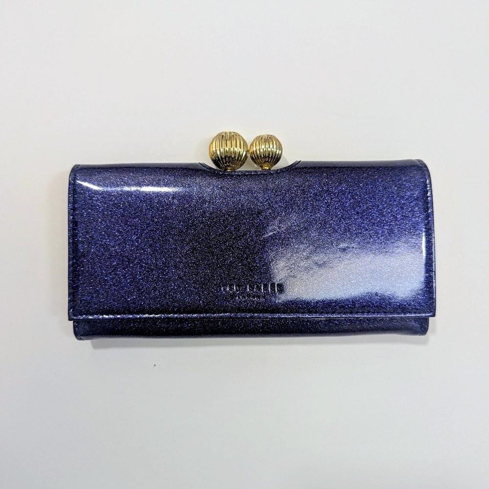 Ted Baker Glitter Patent Purple Sparkle Wallet with Gold Kiss-Lock